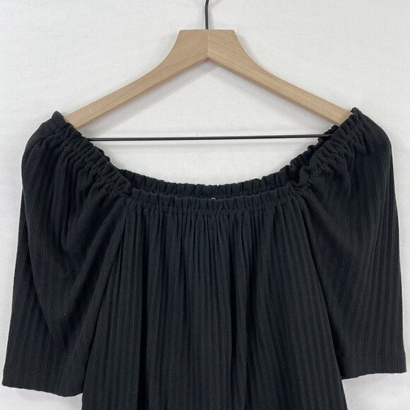 Madewell Shirt Women Small Black Textured Knit Off The Shoulder Boho Coastal NEW - Picture 3 of 13